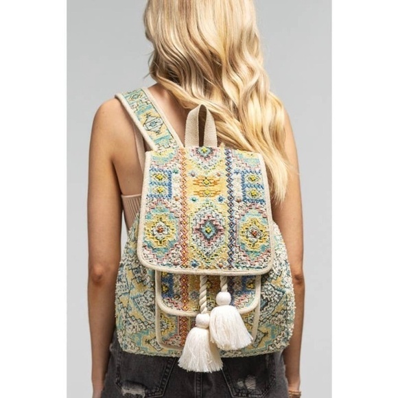 Monet Handmade Embroidered Large Boho Backpack with Tassels New with Tags main image 6
